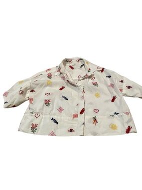 Caroline Constas Mediterranean Motif Embroidered Button Down Shirt- lobster